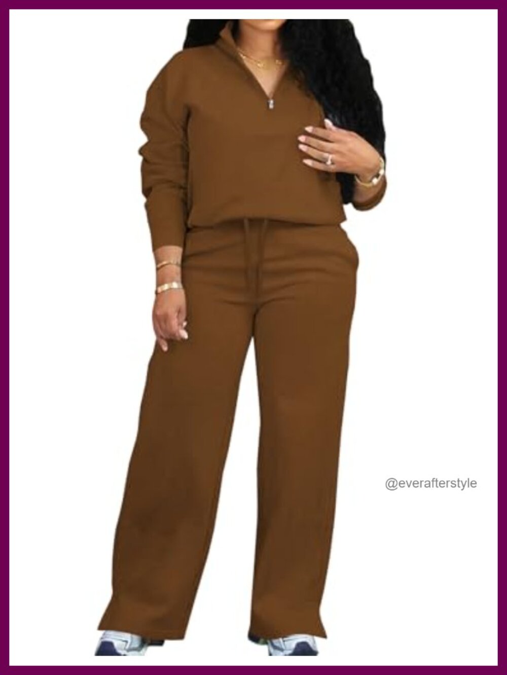 Adogirl 2 Piece Lounge Set Half Zip Sweatshirt Wide Leg Sweatpants Polyester